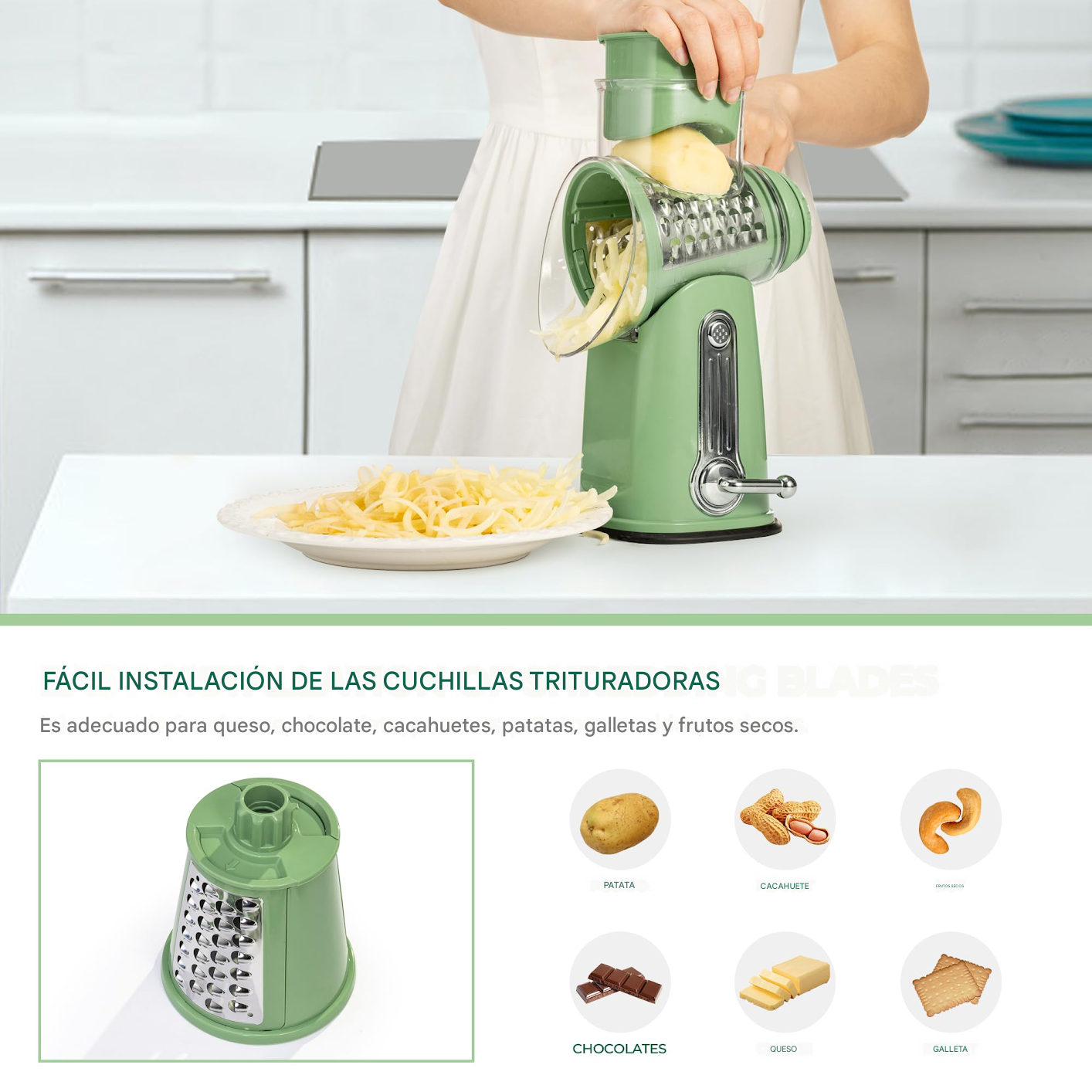 🌟 Rallador Rotativo 5 en 1 SUSTEAS – La forma más fácil de disfrutar la cocina
