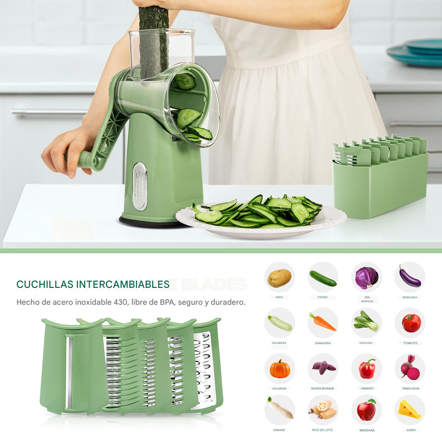 🌟 Rallador Rotativo 5 en 1 SUSTEAS – La forma más fácil de disfrutar la cocina