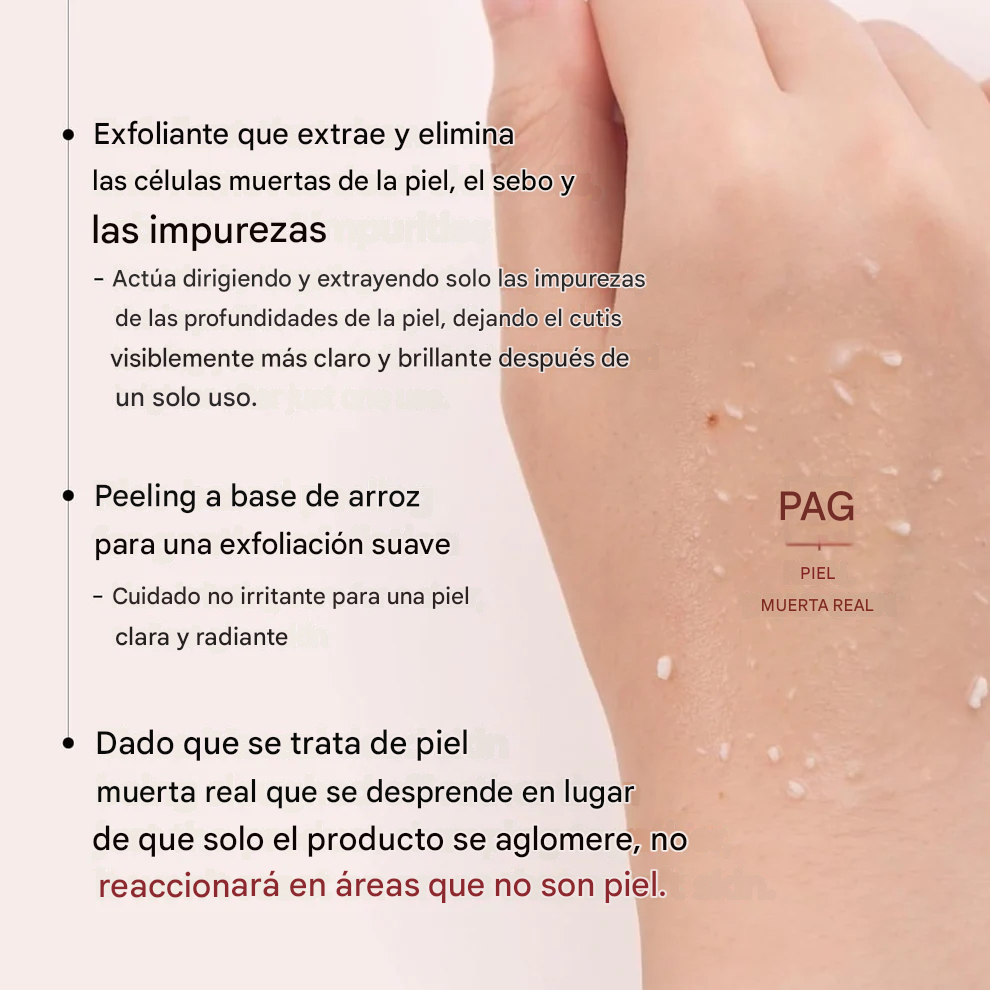 Dúo exfoliante de arroz: elimina al instante la piel muerta para una piel suave y radiante.