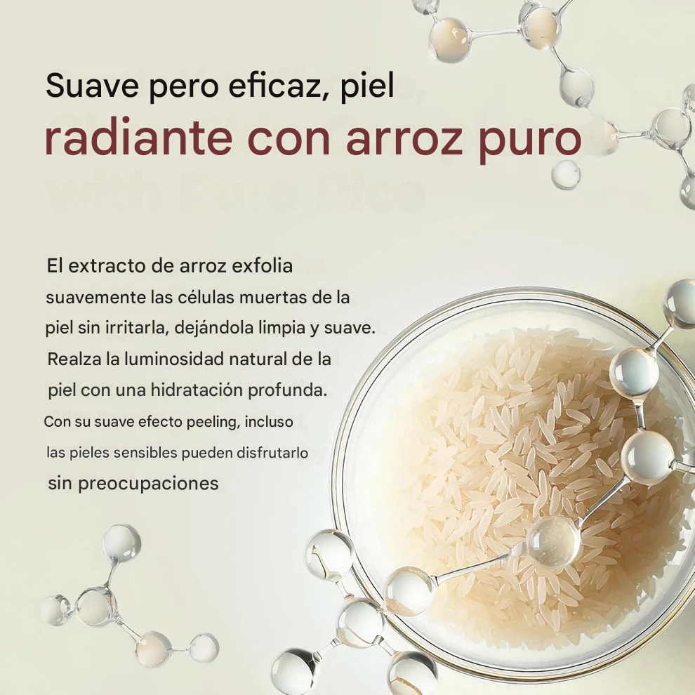 Dúo exfoliante de arroz: elimina al instante la piel muerta para una piel suave y radiante.