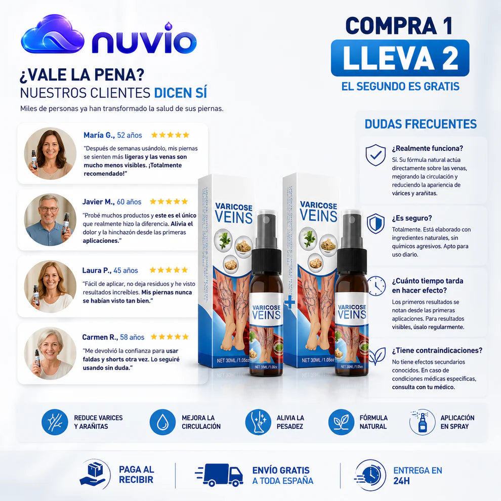 NUVIO™ | Spray para Varices — Compra 1 y LLEVA 2 |Piernas Más Ligeras