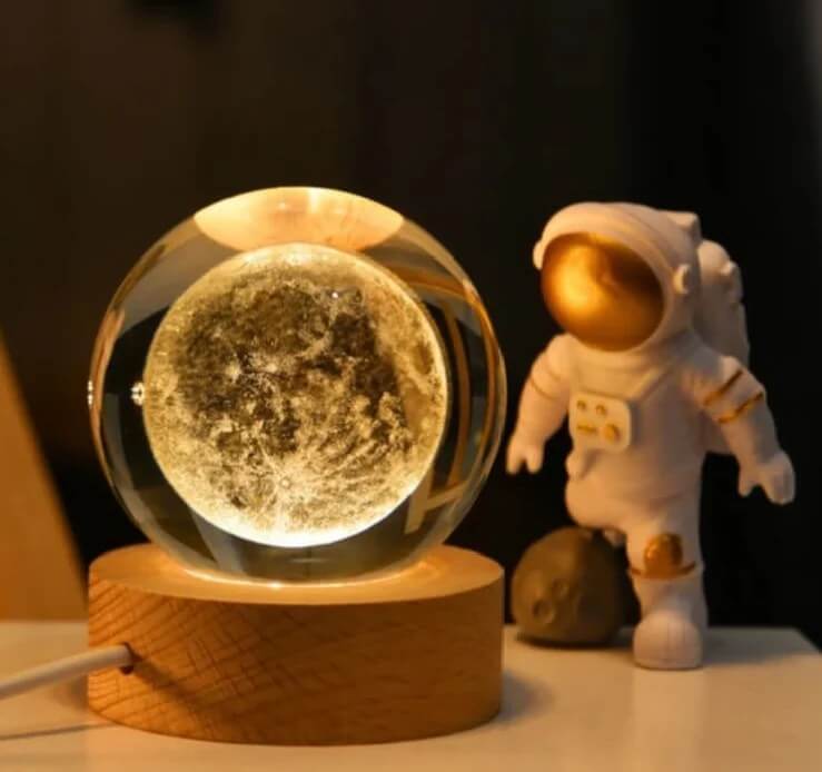 Esfera De Cristial 3D saturno, urano, sistema solar, luna y galaxia