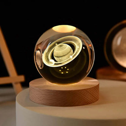 Esfera De Cristial 3D saturno, urano, sistema solar, luna y galaxia