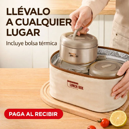 Lunch Box Importada Termicas, Microselladas para evitar derrames y incluye cubiertos (cuchara, tenedor y cuchillo)