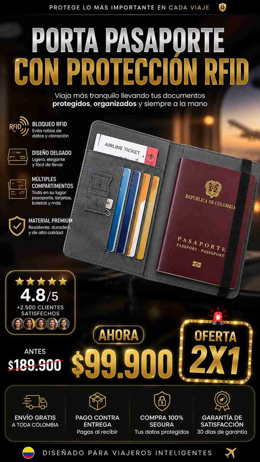 PORTA PASAPORTE CON PROTECCION RFID