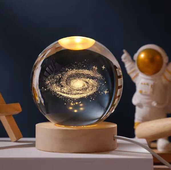 Esfera De Cristial 3D saturno, urano, sistema solar, luna y galaxia