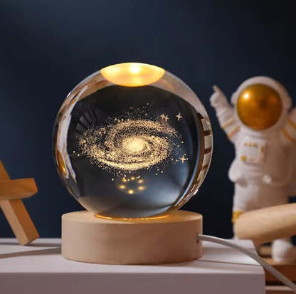 Esfera De Cristial 3D saturno, urano, sistema solar, luna y galaxia