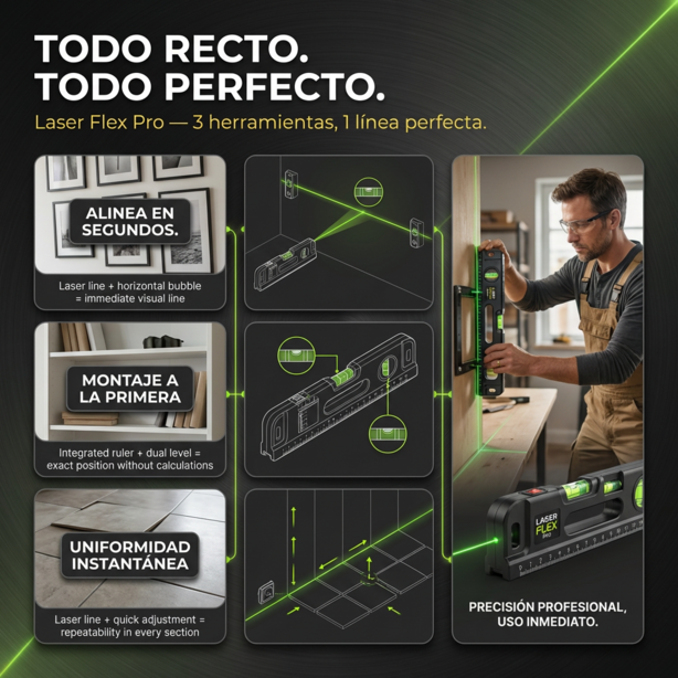 Laser Flex Pro® nivel flexometro laser 4 en 1 2X1