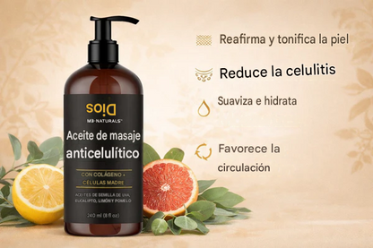 2x1 Aceite corporal reafirmante totalmente natural para masajes con colágeno y células madre.500ml