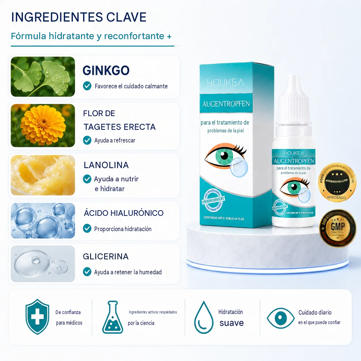 Gotas hidratantes diarias para los ojos Refrescante y reconfortante para ojos secos y cansados.