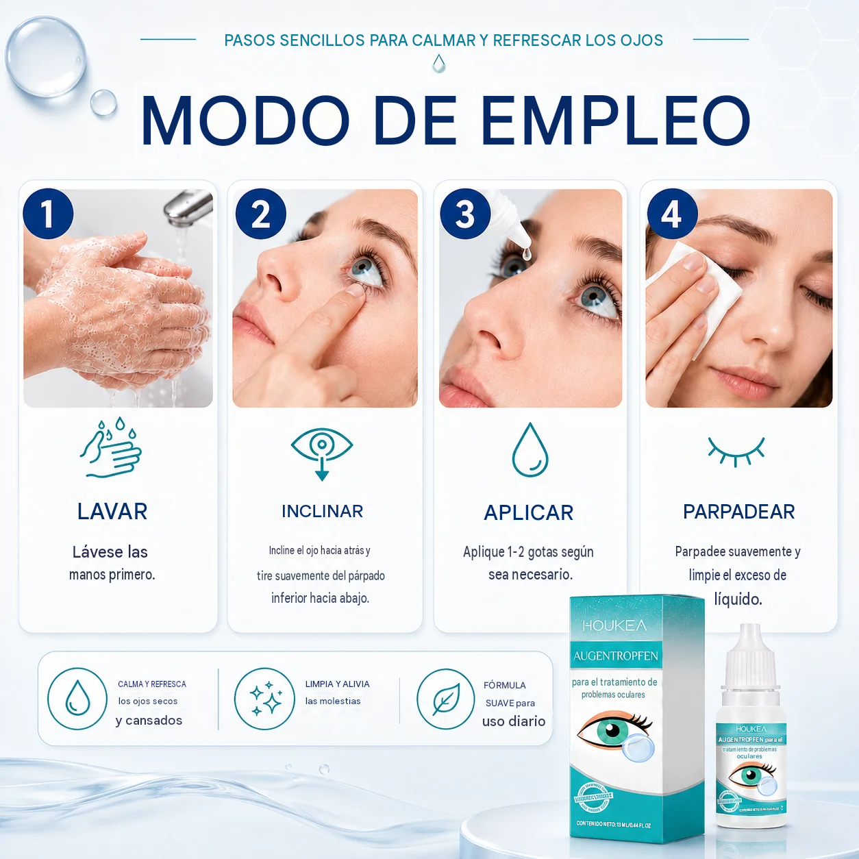 Gotas hidratantes diarias para los ojos Refrescante y reconfortante para ojos secos y cansados.
