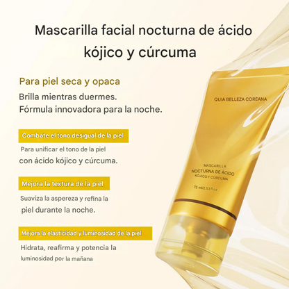 Despierta con una piel más radiante gracias a la mascarilla envolvente de ácido kójico y cúrcuma.