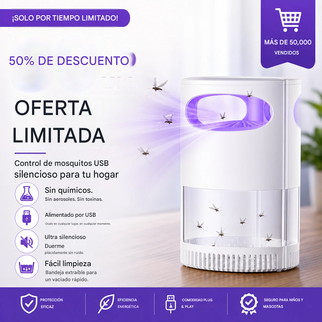 Lámpara UV🩻 antimosquitos🦟🚫: silenciosa, USB, sin químicos.