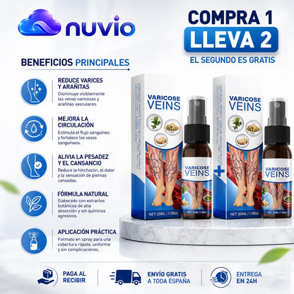 NUVIO™ | Spray para Varices — Compra 1 y LLEVA 2 |Piernas Más Ligeras